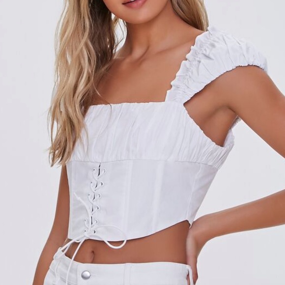Forever 21 Tops - NWT Forever 21 Pleated Lace-Up White Crop Top